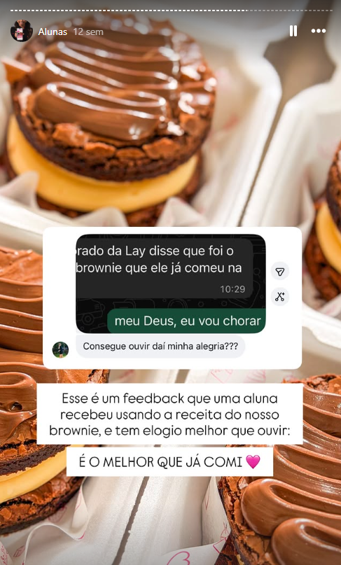 Mensagem de cliente elogiando o brownie