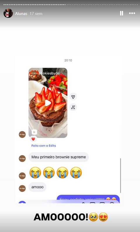 Aluna comemorando seu primeiro brownie supreme